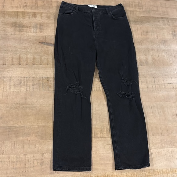 We The Free Denim - We the Free Black Distressed Straight Leg Button-Fly Jeans Size 28